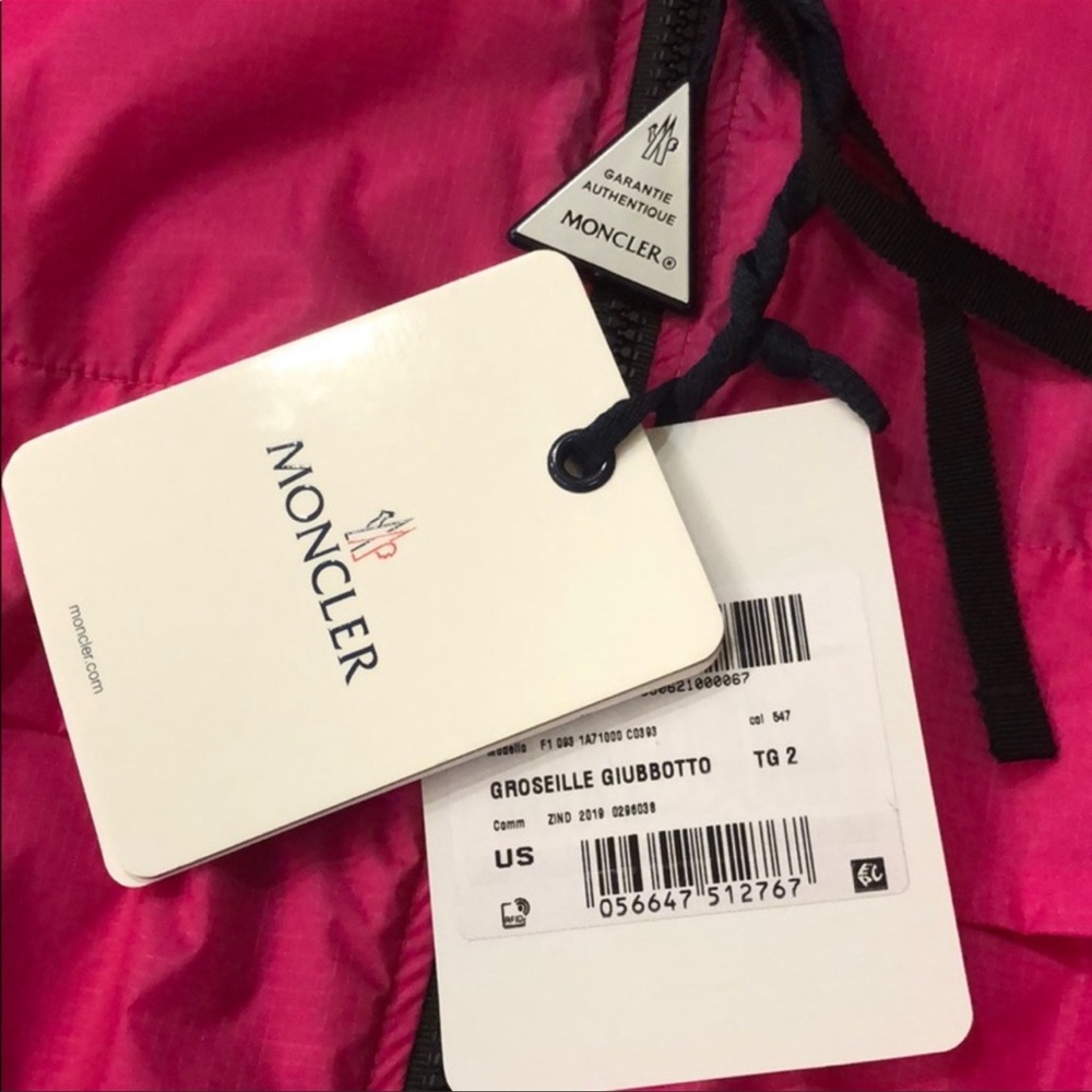 Moncler hot pink Groseille light weight jacket spring zip hooded sz 2 Medium M - Picture 7 of 11